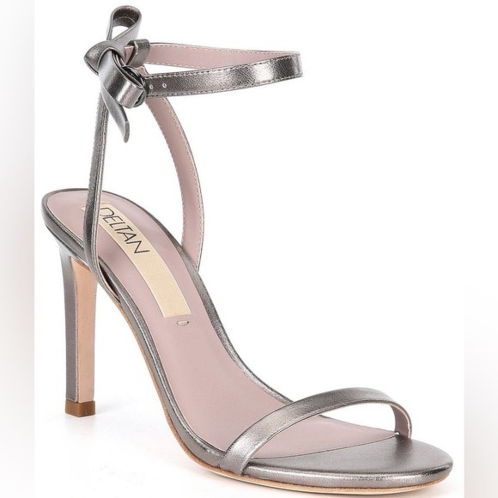 Deltan Miranda Silver Metallic Ankle Strap Heels Size 10 EUC